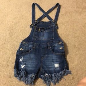 Almost famous shortall denim overalls. Size 0. No tears or damage to the product